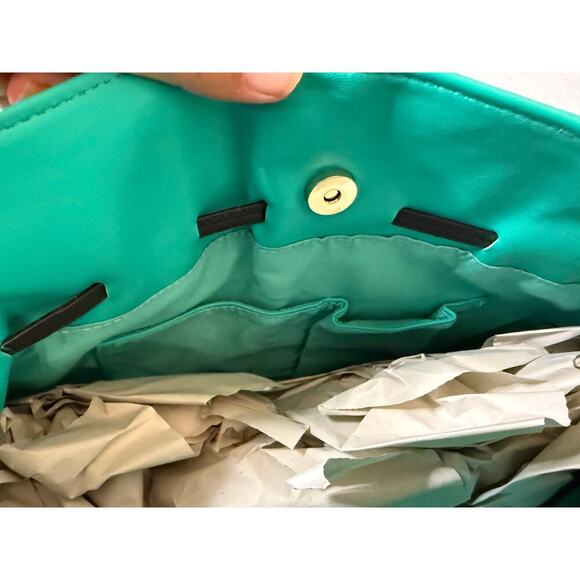 BADGLEY MISCHKA TEAL Large Tote Vegan Leather with Black Snake Top Handle - Picture 3 of 9